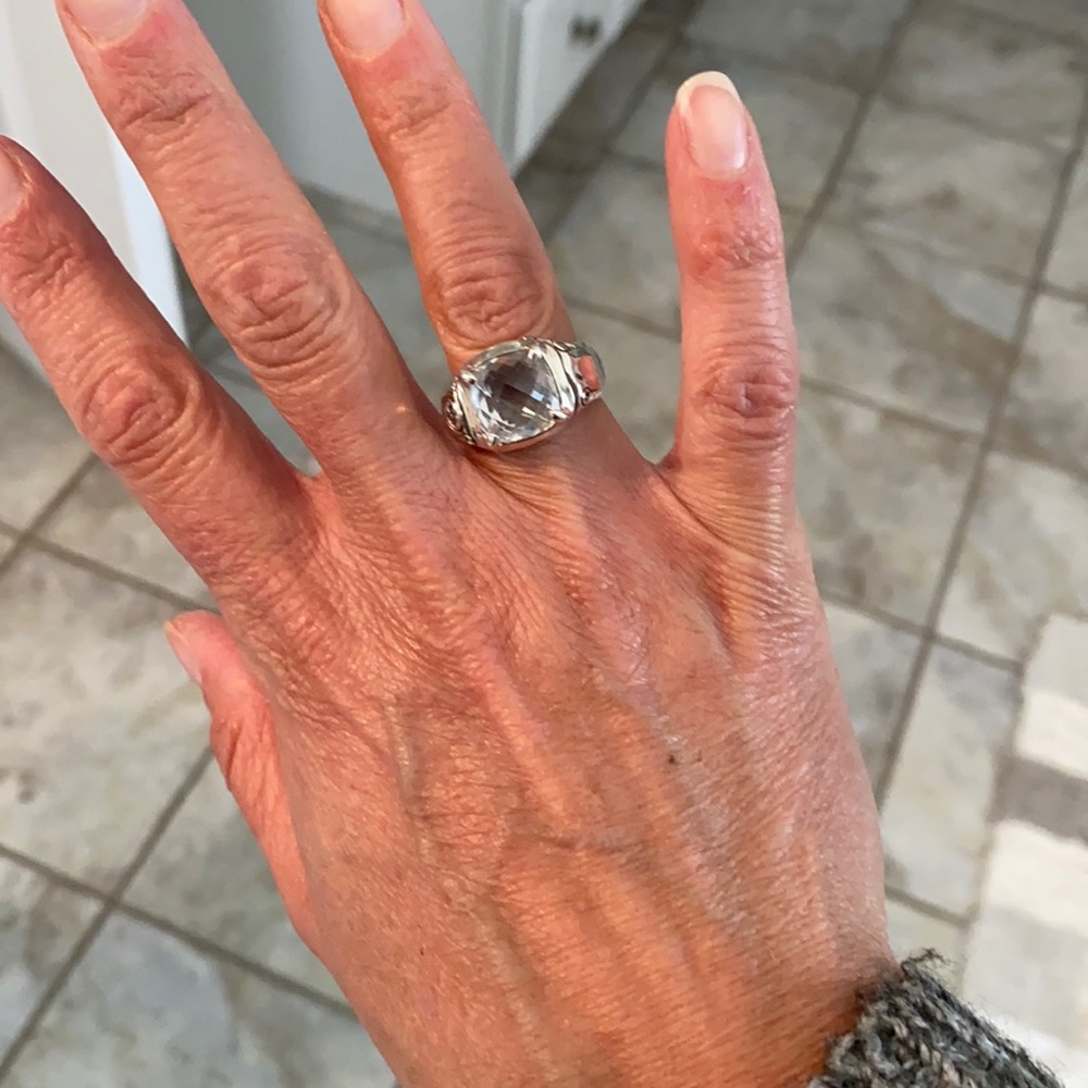 John Hardy Silver Ring with Large Clear Stone
